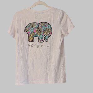 Ivory Ella White Short Sleeve Tee with Elephant Pocket Size Medium